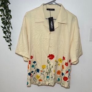 NWT Incerun Cream Floral Men's Shirt size M